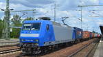 Crossrail AG, Muttenz [CH] mit  145-CL 204  [NVR-Number: 91 80 6145 100-4 D-ATLU] und Containerzug am 29.05.20 Bf.