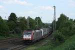 185 591 befhrt das berholgleis in Eschweiler( wegen berfllung des Umsetzbahnhofs Aachen West) in Eschweiler am 01.05.11