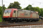 185 590-7 von Crossrail rangiert in Aachen-West bei Regenwolken am 18.8.2013.