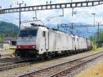 Crossrail - Loks 186 904 mit  186902 bei der einfahrt im Bahnhof Arth-Goldau am 29.05.2014