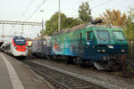Zusammentreffen von SBB RABe 501 Giruno mit den beiden EDG Re 446 016-8 und Re 446 017-6 in Rheinfelden am 21.