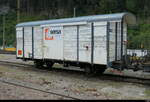 RhB / Sersa - Materialwagen von Sersa P 10154 abgestellt im Bahnhof Rueun am 26.07.2026