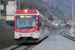 ABDeh 4/8 als Regio nach Zermatt, am 29.1.17 bei der Einfahrt in den Bhf Bitsch.