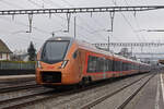 RABe 526 201 Traverso der SOB durchfährt den Bahnhof Rupperswil. Die Aufnahme stammt vom 04.02.2022.
