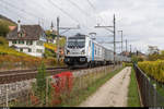 Zuckerrübenkampagne 2020: Railpool 187 001, während der Zuckerrübenkampagne im Einsatz für Sersa, mit einem leeren Rübenzug von Aarberg nach Cossonay-Penthalaz am 17. Oktober 2020 bei Ligerz.