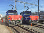 Eem 923 Rangiermaschinen gleich im Multipack 014-5 und 030-1 im Bahnhof Suhr AG, 08.