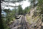 Stanica Ludi Kamen der Museumsbahn Mokra Gora, gesehen von der Plattform des SDZ 0410 (letztes Fahrzeug des zweiten Zuges nach Mokra Gora) am 12.August 2026.