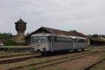 Ein Schienenbus verlsst am 8.5.2010 als Sonderzug  den Bahnhof Sombor und fhrt in Richtung  Subotica weiter.