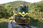 Als SRB-SV 740-101 angeschriebene (sollte eigentlich 745-101 sein) Lok der Type FAUR L45H am 12.August 2026 vor dem dritten Zug von Sargan-Vitasi kurz vor der Stanica Mokra.