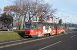 Serbien / Straßenbahn Belgrad / Tram Beograd: Tatra KT4YU - Wagen 389 der GSP Belgrad, aufgenommen im Januar 2016 in der Nähe der Haltestelle  Blok 21  in Belgrad.