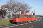 Serbien / Straßenbahn Belgrad / Tram Beograd: Tatra KT4YU - Wagen 236 der GSP Belgrad, aufgenommen im Januar 2016 in der Nähe der Haltestelle  Blok 21  in Belgrad.