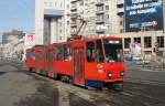 Serbien / Straßenbahn Belgrad / Tram Beograd: Tatra KT4YU - Wagen 209 der GSP Belgrad, aufgenommen im Januar 2016 am Hauptbahnhof von Belgrad.