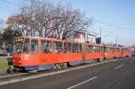 Serbien / Straßenbahn Belgrad / Tram Beograd: Tatra KT4M YUB - Wagen 417 sowie Tatra Tatra KT4M YUB - Wagen 418 der GSP Belgrad, aufgenommen im Januar 2016 in der Nähe der Haltestelle  Blok