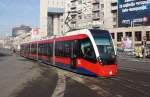 Serbien / Straßenbahn Belgrad / Tram Beograd: CAF Urbos 3 - Wagen 1519 der GSP Belgrad, aufgenommen im Januar 2016 am Hauptbahnhof von Belgrad.