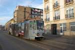 Serbien / Straßenbahn Belgrad / Tram Beograd: Tatra KT4YU - Wagen 385 der GSP Belgrad, aufgenommen im Januar 2016 in der Nähe der Haltestelle  Pristanište  in Belgrad.