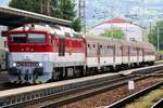 Am 14 Mai 2018 treft 757 019 mit deren Regionalbahn in Vrutky ein.