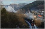 498.104 am 29.12.2012 bei der Retourfahrt mit dem Jubilumssonderzug Sp 11044 von Nov Mesto nad Vhom (SK) nach Vesel nad Moravou (CZ), aufgenommen kurz vor dem Bahnhof Hrachovite.