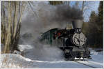 Lok 1 der Museumsbahn Čierny Balog am 28.1.2018 kurz vor dem Ende der Stichstrecke Čierny Balog - Vydrovo.