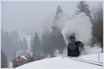 Lok 1 der Museumsbahn Čierny Balog am 28.1.2018 zwischen Šánské und Čierny Balog.