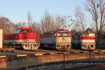 736 104-1, 751 132-2 (ZSSK-Cargo) u. 750 201-6 abgestellt im Bereich des Bahndepots Nov Zmky/Neuhusel; 03.03.2012