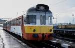 VT 8500111 steht in Sonderlackierung als Zug 8425 am 5.6.2003 in Poprad  und wartet auf die Abfahrt nach Tatranska Lomnica.