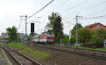 350 011-3 mit IC 510 Košice/Kaschau (07:31) – Žilina/Sillein – Bratislava hl. st./Preßburg Hbf. (12:13) fährt im Bereich des Haltepunktes Poprad-Spišská Sobota/Deutschendorf-Georgenberg (Linksfahrt während Streckebauarbeiten); 24.05.2017