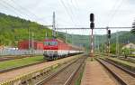 363 101-7 fährt mit Regionalzug Os 7812 Košice/Kaschau (13:27) – Poprad-Tatry/Deutschendorf (15:18) in Knotenbahnhof Margecany/Margareten (Kreis Göllnitz) ein; 11.05.2014  