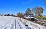 383 201 mit einem Autozug am 10.12.2021 bei Langenisarhofen.