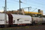 Auslndischer Cargogterwagen in einen gemischten Gterzug am 20.10.10.2010.