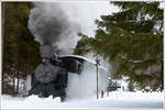 Lok Nr. 1 der Museumsbahn Čierny Balog am 28.1.2018 kurz vor dem Ende der Stichstrecke Čierny Balog und Vydrovo - Korytárske. Der Regler ist offen, weiter ging es aber nicht mehr.