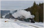 Lok 1 der Museumsbahn Čierny Balog nimmt am 28.1.2018 die Steigung nach Vydrovo in Angriff.