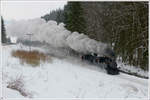 Lok Nr. 1 und Lok Nr. 5 (kalt) der Museumsbahn Čierny Balog am 27.1.2018 zwischen Čierny Balog und Vydrovo.