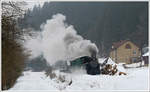 Lok 1 der Museumsbahn Čierny Balog am 28.1.2018 zwischen Šánské und Čierny Balog.