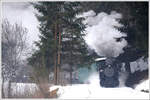 Lok 1 der Museumsbahn Čierny Balog am 28.1.2018 zwischen Šánské und Čierny Balog.