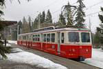 Zahntadtriebwagen 415 952 ist am 22.03.2017 soeben in Strbske Pleso angekommen.