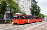 Slowakei / Straßenbahn Bratislava: Tatra T6A5 - Wagen 7953 ...aufgenommen im Mai 2015 an der Haltestelle  Blumentál  in Bratislava.