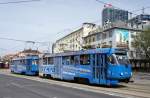 Slowakei / Straßenbahn Bratislava: Tatra T3SUCS - Wagen 7803 ...aufgenommen im Mai 2015 an der Haltestelle  Trnavské mýto  in Bratislava.