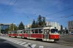 Slowakei / Straßenbahn Košice: Tatra T3 - Wagennummer 398 / Tatra T3 - Wagennummer 399 ...aufgenommen an der zentralen Haltestelle  Námestie osloboditel`ov  im Juni 2014.