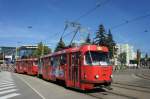 Slowakei / Straßenbahn Košice: Tatra T3 - Wagennummer 406 / Tatra T3 - Wagennummer 407 ...aufgenommen an der zentralen Haltestelle Námestie osloboditel`ov im Juni 2014.