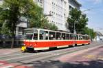 Slowakei / Straßenbahn Bratislava: Tatra T6A5 - Wagen 7915 ...aufgenommen im Mai 2015 an der Haltestelle  Blumentál  in Bratislava.