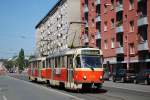 Tw.7735+7736 haben soeben die Haltestelle Legionarska ulica verlassen und rollen gemächlich durch die Krizna ulica ins Stadtzentrum. (06.06.2015 )