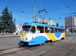 Slowakei / Straßenbahn Košice: Tatra T3 - Wagennummer 420 ...aufgenommen an der zentralen Haltestelle  Námestie osloboditel`ov  im Juni 2014.