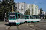 Slowakei / Straßenbahn Košice: Tatra T6A5 - Wagennummer 614 / Tatra T6A5 Wagennummer 615 ...aufgenommen an der zentralen Haltestelle  Námestie osloboditel`ov  im Juni 2014.