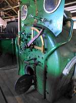 Eisenbahnmuseum Ljubljana, Blick in den Führerstand der Güterzuglokomotive SB718 aus dem Jahr 1861, Juni 2016