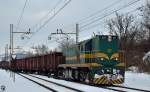 S 644-025 zieht Gterzug durch Maribor-Tabor Richtung Verschiebabahnhof Tezno. /25.2.2013