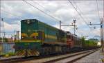 SŽ 644-018 zieht Güterzug durch Maribor-Tabor Richtung Tezno Verschiebebahnhof. /31.5.2014