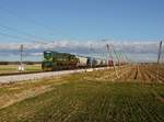 Die 664 102 mit einem Getreidezug am 28.02.2020 unterwegs bei Dornava.