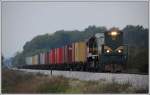 Das trbe und dunkle  Wetter am Abend des 8.10.2013 lud zu einer Teleaufnahme in der Haltestelle Zamuani ein. 664-104 ist mit ihrem Containerzug von Pragersko gerade auf dem Weg nach Hodo.