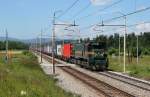 664 120 mit einem Containerzug nach Koper am 8.6.14 bei Pivka 