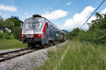 Nachschuss von 814 121-5 als LP 4210 (Sežana - Nova Gorica - Jesenice), kurz nach dem Bahnhof Bahnhof Bled Jezero.